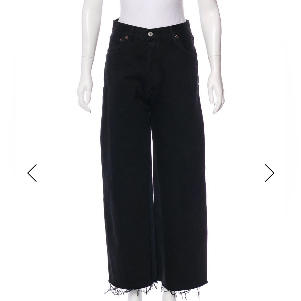 Re/Done Black Wide-Leg Raw Hem Jeans